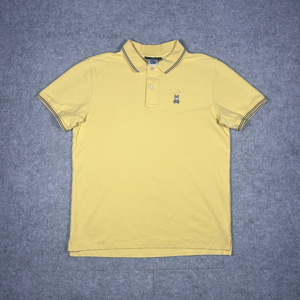 Psycho Bunny Polo Shirt Men Size 5 medium Yellow Pima Cotton Short Sleeve Preppy - Picture 1 of 16